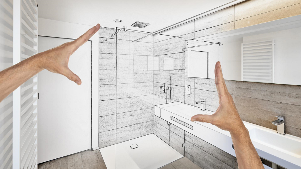 Modern bathroom with elegant fixtures, well-lit space, and smart storage showcasing a thoughtfully planned remodel.